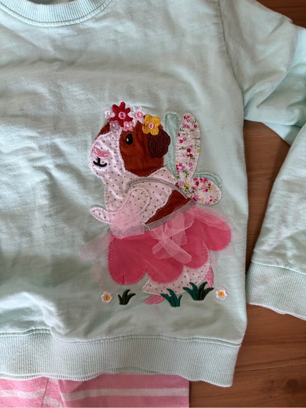 Kids Mint and Pink Floral Appliqué Hamster Matching Set 4T  mini boden style - Picture 3 of 3